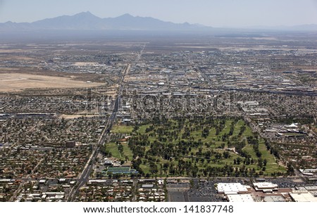 Aerial view looking south of Tucson's Golf Course, Park and Zoo