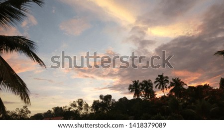 Orange Yellow sky after sunset over country side - Image