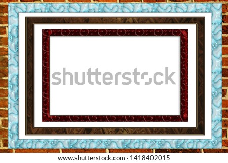 beautiful frames on wall background, top view
