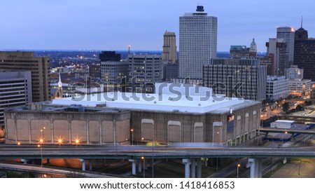 The Memphis, Tennessee cityscape at dusk