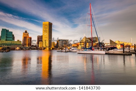 Evening light on the Inner Harbor, Baltimore, Maryland