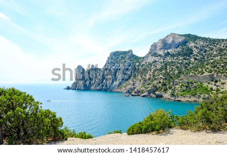 The sea coast of the Crimea, the village of Novy Svet near Sudak. Summer sea landscape Royalty-Free Stock Photo #1418457617