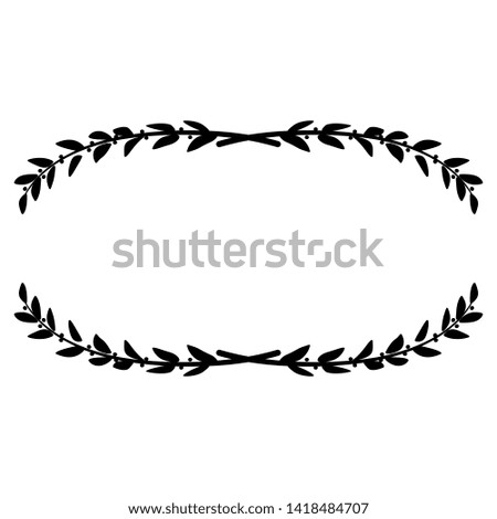 Isolated vector illustration. Simple oval floral decor or frame with stylized olive or laurel branches. Black silhouette on white background. Royalty-Free Stock Photo #1418484707