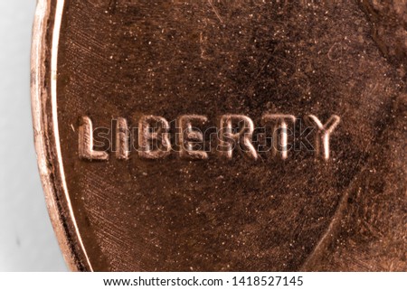 USA 1 cent, one dime super macro 5x Close-up detail on a United States 1 c coin - LIBERTY