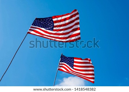 American flags blowing on a flagpole.