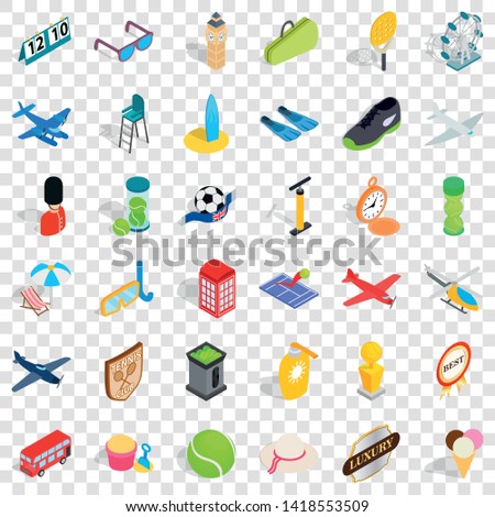 Football icons set. Isometric style of 36 football vector icons for web for any design
