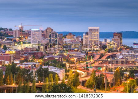 Tacoma, Washington, USA skyline at night. 