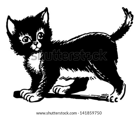 Adorable Kitten - Retro Clip Art Illustration