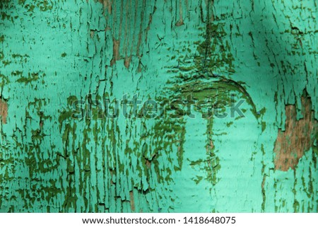 The background texture of the old wooden natural painted with green paint the surface. Cropped shot, horizontal, plenty of space, blur. The concept of construction and design.