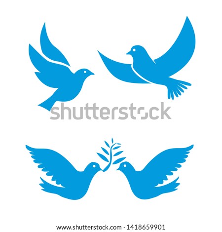 Set of flying birds sign isolated on white.