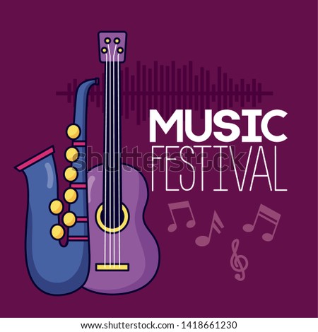 saxophone and guitar festival music poster vector illustration