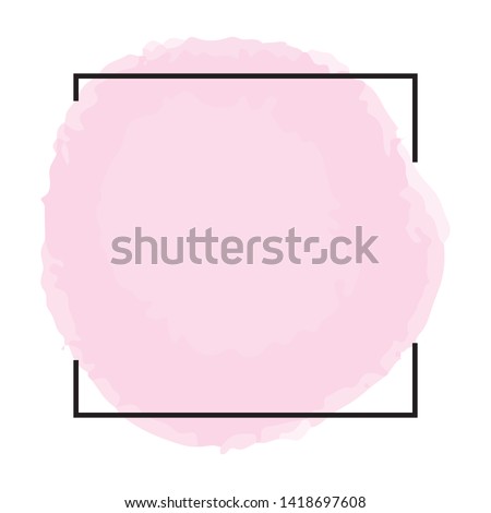 Pink ink spot. Digital vector watercolor splatter.  Rose color paint with frame. Template for wedding invitations, summer banners. Dry brush strokes background.