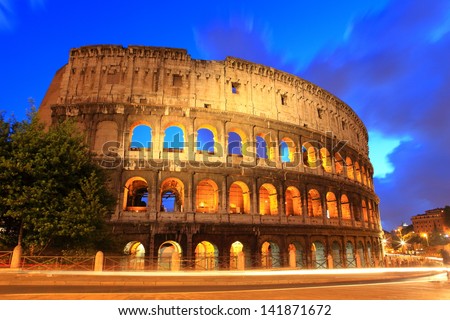 The Colosseum or Coliseum in the centre of the city of Rome, Italy. Royalty-Free Stock Photo #141871672