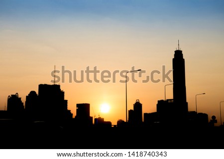 city Silhouette sunset Light building pictures in the evening