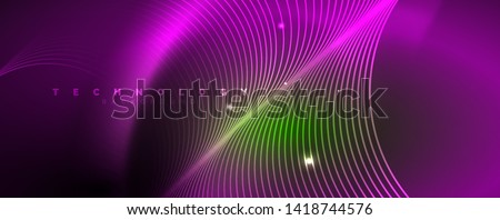 Shiny neon lines template - northern lights glowing blur lines. Futuristic style glow neon 80s disco club or night party techno template. Vector