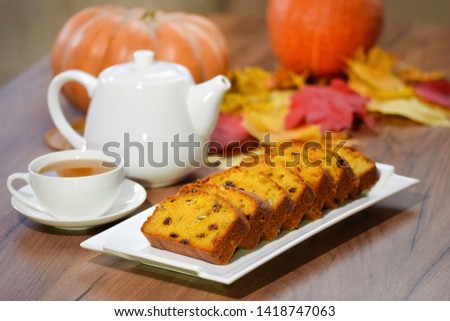 Homemade sweet pumpkin bread with pumpkin seeds and raisin