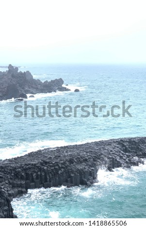 Polygonal basalt lava rock columns of the Giant's Causeway. 