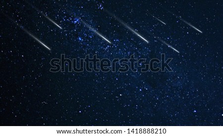Comet, meteor shower, in the sky and galaxy