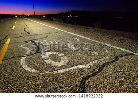 Route 66 Historical Landmark in Southern California at Dusk