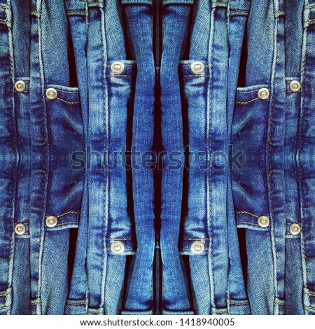 patterns of denim blue cotton jeans with rivet fastenings