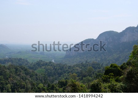 Scenery view of sky and mountain is known as Khao To Tao in Surat Thani, Province in the southern Thailand. Travel or Holiday concept.