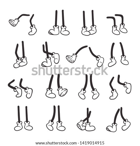 Cartoon legs set, funny cute comic drawing. Doodle character body, creative symbol. Vector line art legs illustration on white background