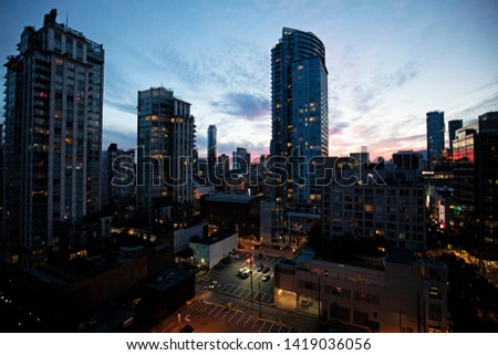 sunset downtown in Vancouver City, Canada