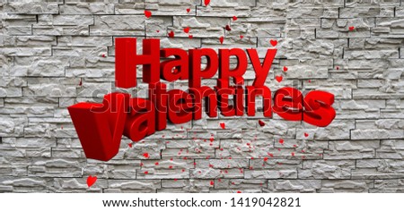 beautiful wall background with happy valentine massage, latter card, top view