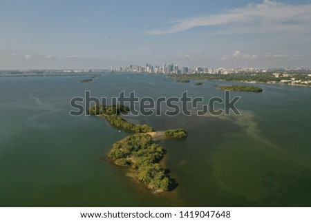 Flying Above Bird Key Island Near Downtown Miami Bay Area