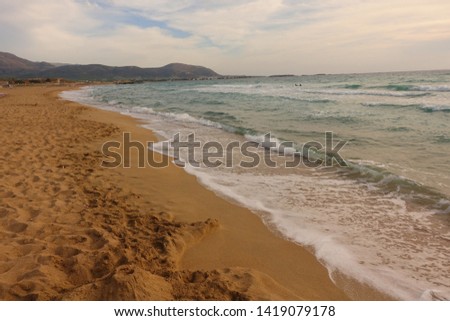 Dramatic photo from famous Falasarna sandy beach at sunset, Crete island, Greece Royalty-Free Stock Photo #1419079178