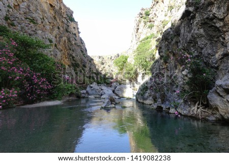 Beautiful nature in river and iconic Preveli beach in South Crete island, Rethymnon prefecture, Greece