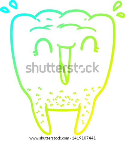 cold gradient line drawing of a cartoon happy tooth