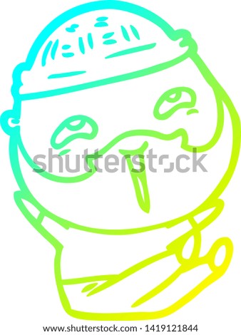 cold gradient line drawing of a cartoon happy bearded man