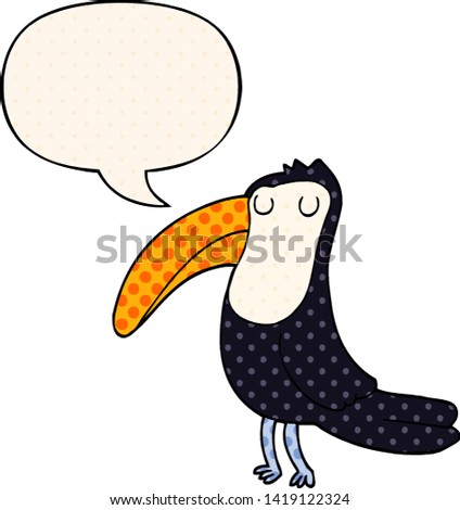 cartoon toucan with speech bubble in comic book style