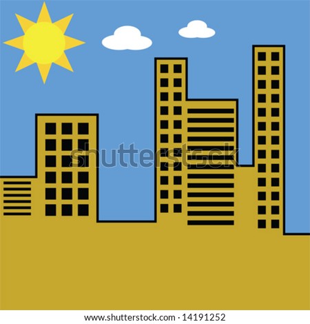 Cartoonish vector illustration of a cityscape by day