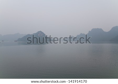 Foggy Halon bay in the Vietnam in early morning