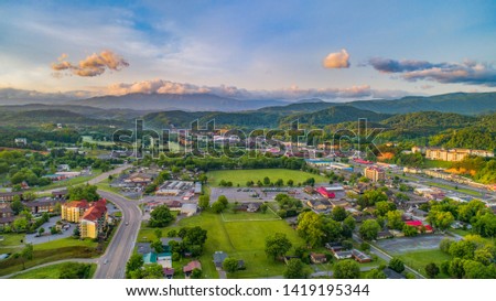 Pigeon Forge and Sevierville Tennessee Drone Aerial. Royalty-Free Stock Photo #1419195344