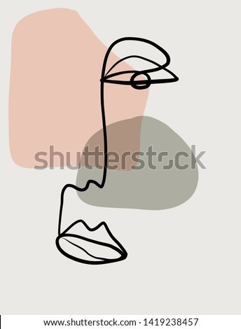 Abstract contemporary art, continuous line face, hand drawn simple minimalism beauty logo. Vintage trendy design for poster, flyer, print, card. t-shirt.  Royalty-Free Stock Photo #1419238457