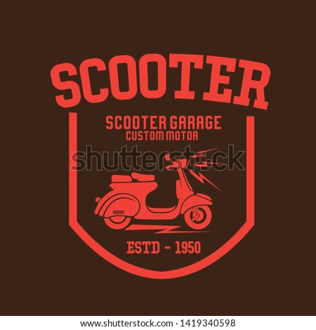 Set vector vintage scooter and badges, sign, icon and isolated silhouettes. - Vector