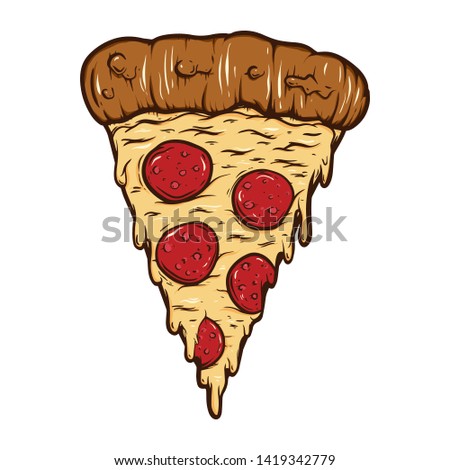 Hand drawn illustration of cut of pizza isolated on white background. Design element for poster, card, banner, t shirt, emblem, sign. Vector illustration