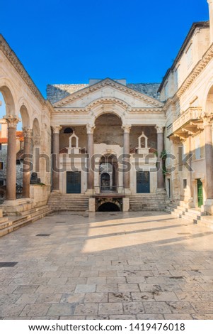 Morning at the Peristyle square inside palace of Roman Emperor Diocletian in Split, Croatia Royalty-Free Stock Photo #1419476018