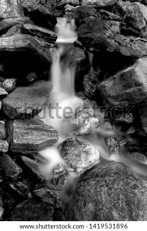 Flowing water over river bed rocks 
