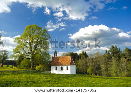 panorama landscape in bavaria with lake and alps mountains in spring