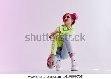 style fashion pink hair woman studio neon
