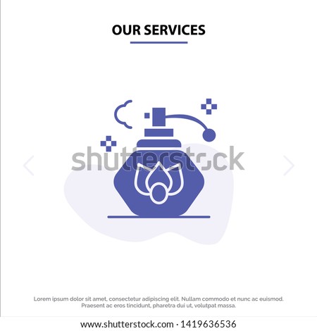 Our Services Cleaning, Spray, Clean Solid Glyph Icon Web card Template