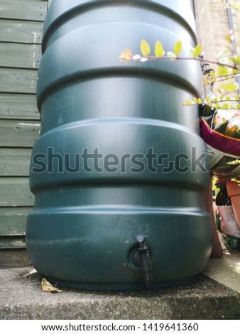 An eco friendly green water but used to store and harvest rainwater and save money and the planet