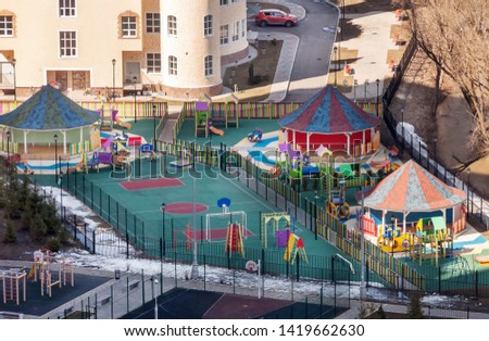 Aerial View playground and workouts sport activities