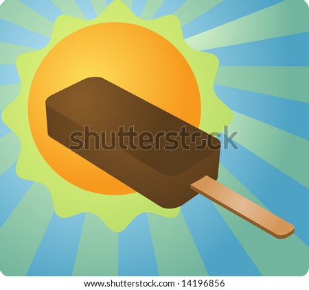 Summertime cooling off treat, shining sun illustration with ice cream