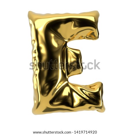 Gold ballon alphabet letter E isolated on white background