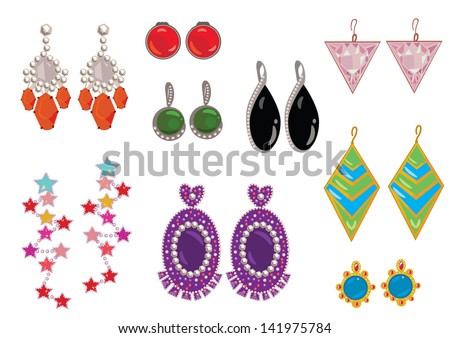 set of earrings on white background